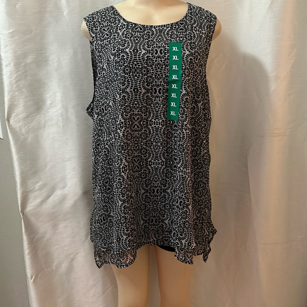 Fever XL Black/White Tank Blouse